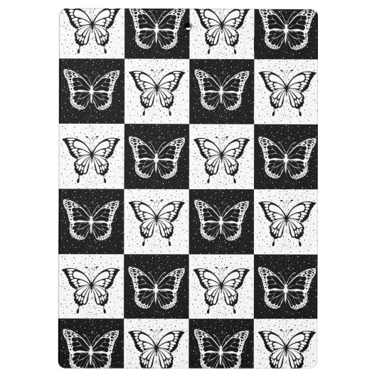 Zwart wit geruit vlinderontwerp klembord (Achterkant)