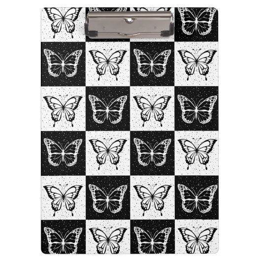 Zwart wit geruit vlinderontwerp klembord (Voorkant)