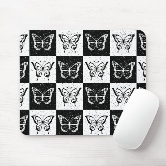 Zwart wit geruit vlinderontwerp muismat (Met muis)