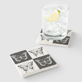 Zwart wit geruit vlinderontwerp stenen onderzetter (Zijkant)