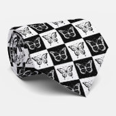 Zwart wit geruit vlinderontwerp stropdas (Opgerold)