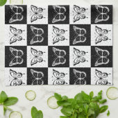 Zwart wit geruit vlinderontwerp theedoek (Gevouwen)