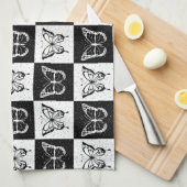 Zwart wit geruit vlinderontwerp theedoek (Quarter Fold)