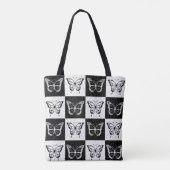 Zwart wit geruit vlinderontwerp tote bag (Achterkant)