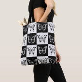 Zwart wit geruit vlinderontwerp tote bag (Dichtbij)