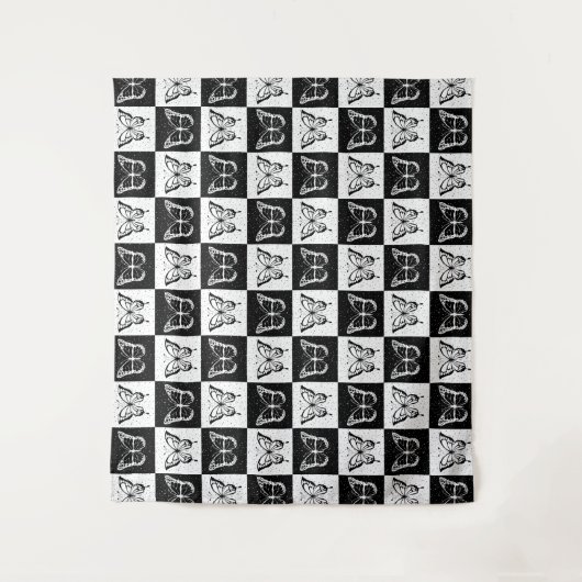 Zwart wit geruit vlinderontwerp wandkleed (Voorkant)