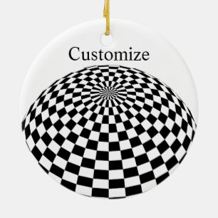 Zwart/Wit Geruit Wereldbol Thunder_Cove Keramisch Ornament