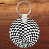 Zwart/Wit Geruit Wereldbol Thunder_Cove Sleutelhanger (Voorkant)