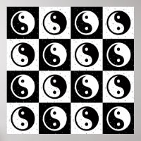 Zwart Wit geruit Yin-yang Zen Blok Print