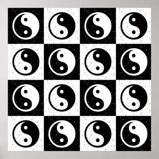 Zwart Wit geruit Yin-yang Zen Blok Print (Voorkant)