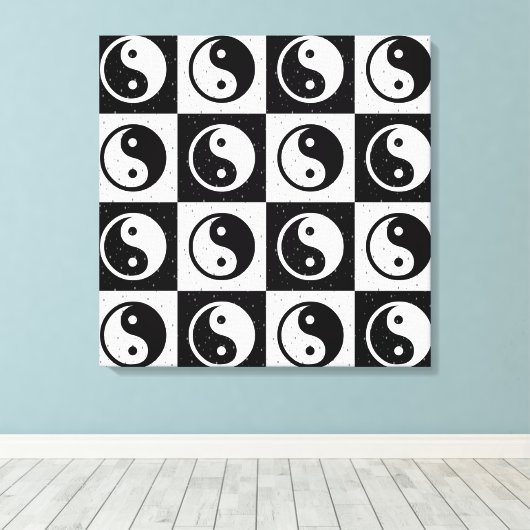 Zwart Wit geruit Yin-yang Zen Blok Print (Insitu (Houten vloer))