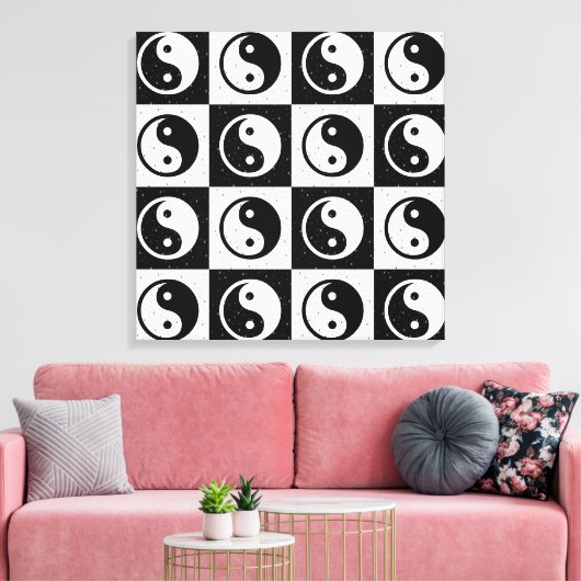 Zwart Wit geruit Yin-yang Zen Blok Print (Insitu (Woonkamer))