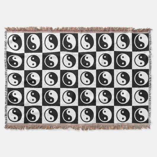 Zwart Wit geruit Yin-yang Zen Blok Print Deken (Voorkant)