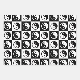 Zwart Wit geruit Yin-yang Zen Blok Print Inpakpapier Vel