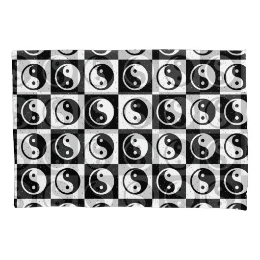Zwart Wit geruit Yin-yang Zen Blok Print Kussensloop (Voorkant)