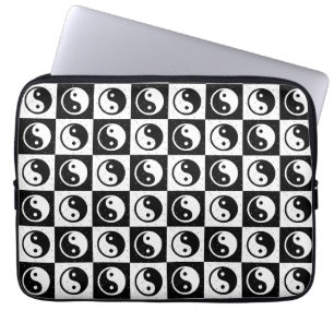 Zwart Wit geruit Yin-yang Zen Blok Print Laptop Sleeve