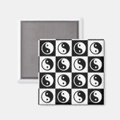 Zwart Wit geruit Yin-yang Zen Blok Print Magneet (Voorkant / Achterkant)