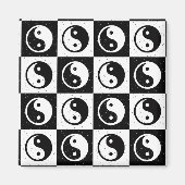 Zwart Wit geruit Yin-yang Zen Blok Print Magneet (Voorkant)