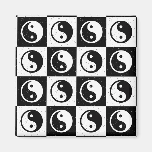 Zwart Wit geruit Yin-yang Zen Blok Print Magneet (Voorkant)