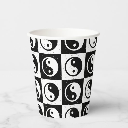 Zwart Wit geruit Yin-yang Zen Blok Print Papieren Bekers (Voorkant)