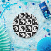 Zwart Wit geruit Yin-yang Zen Blok Print Papieren Bordje (Feest)