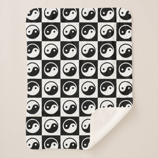 Zwart Wit geruit Yin-yang Zen Blok Print Sherpa Deken (Voorkant)