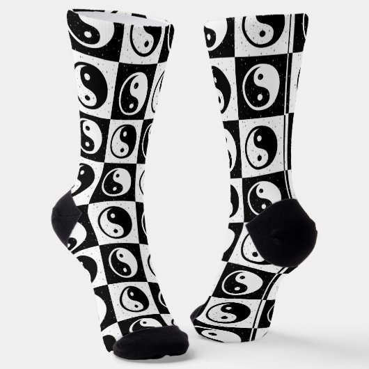Zwart Wit geruit Yin-yang Zen Blok Print Sokken (Gebogen)