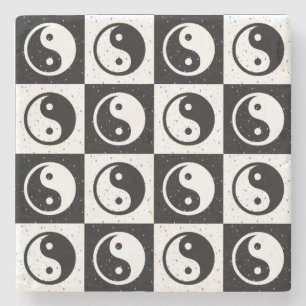 Zwart Wit geruit Yin-yang Zen Blok Print Stenen Onderzetter