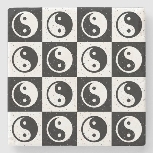 Zwart Wit geruit Yin-yang Zen Blok Print Stenen Onderzetter (Voorkant)