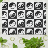 Zwart Wit geruit Yin-yang Zen Blok Print Theedoek (Gevouwen)