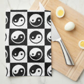 Zwart Wit geruit Yin-yang Zen Blok Print Theedoek (Quarter Fold)