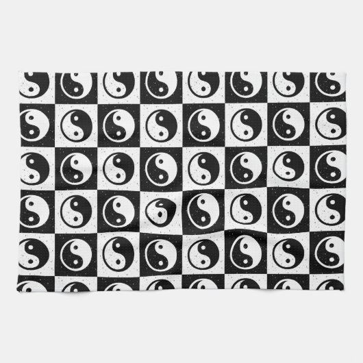 Zwart Wit geruit Yin-yang Zen Blok Print Theedoek (Horizontaal)