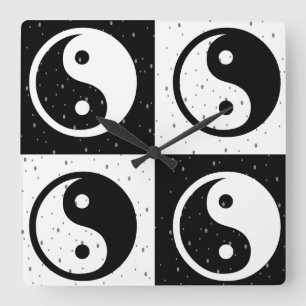 Zwart Wit geruit Yin-yang Zen Blok Print Vierkante Klok