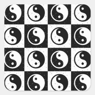 Zwart Wit geruit Yin-yang Zen Blok Print Vierkante Sticker