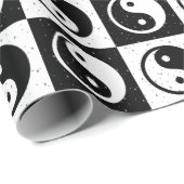 Zwart Wit geruit Ying-yang Zen Blok Print Cadeaupapier (Rol Hoek)
