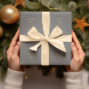 Zwart-wit geruite aangepaste faux gouden tekst cadeaupapier