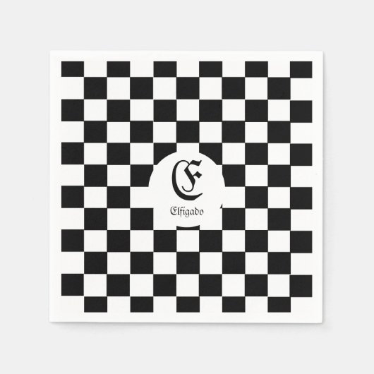 Zwart-wit geruite aangepaste tekst Servet (Voorkant)