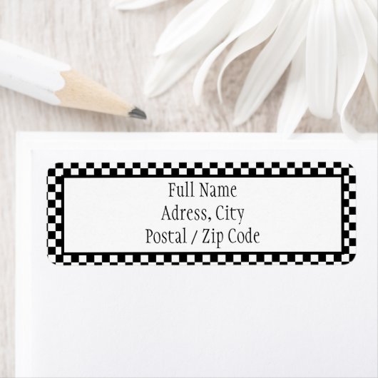 Zwart-wit geruite adreslabel etiket (Insitu)