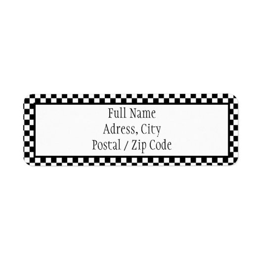Zwart-wit geruite adreslabel etiket (Voorkant)