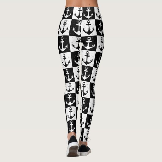 Zwart-wit geruite anker leggings (Achterkant)