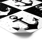 Zwart-wit geruite anker poster (Hoek)