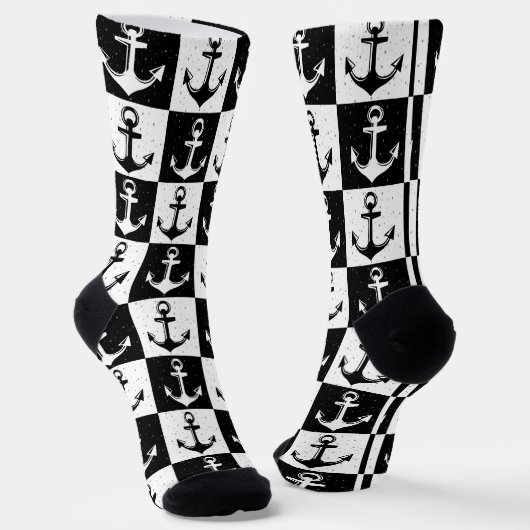 Zwart-wit geruite anker sokken (Gebogen)