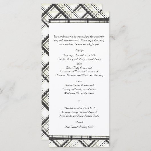 Zwart-wit geruite bruiloft Menu (Voorkant / Achterkant)