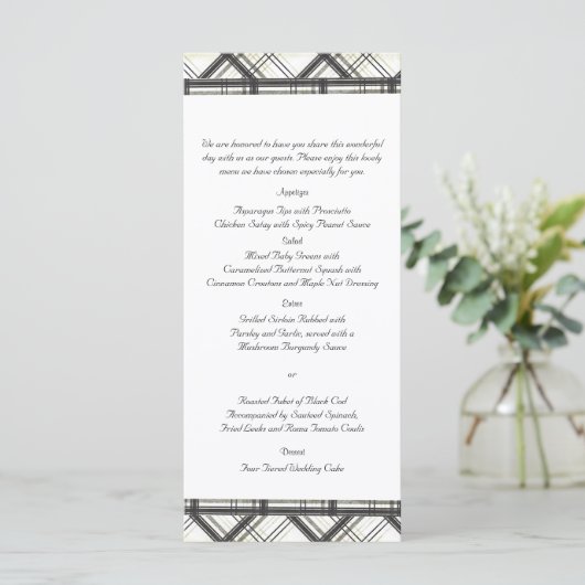 Zwart-wit geruite bruiloft Menu (Staand voorkant)