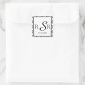 Zwart-wit geruite bruiloft Monogram Vierkante Sticker (Tas)