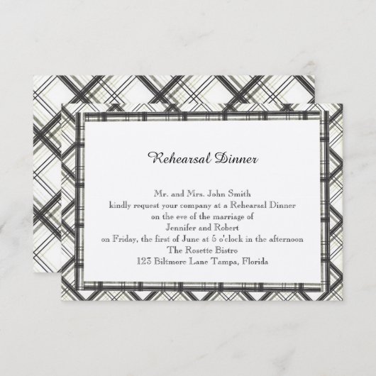 Zwart-wit geruite bruiloft repetitie kaart (Voorkant / Achterkant)