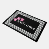 Zwart wit geruite cheques bloemig deurmat (Schuin)