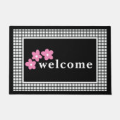 Zwart wit geruite cheques bloemig deurmat (Voorkant)