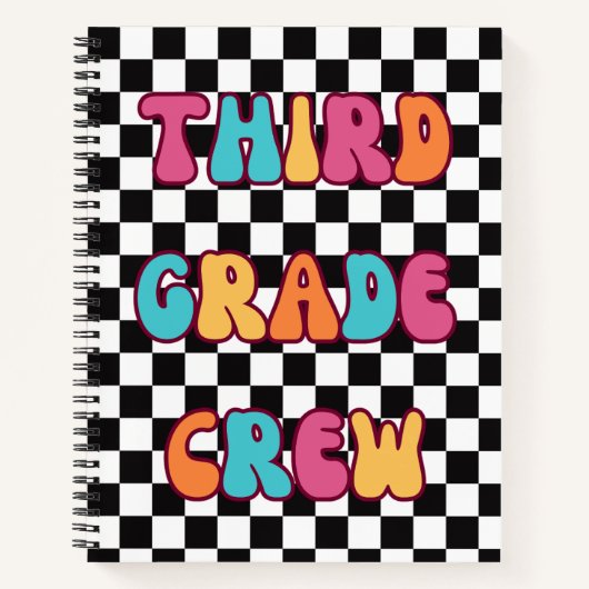 Zwart wit geruite derde klas bemanning notitieboek (Voorkant)