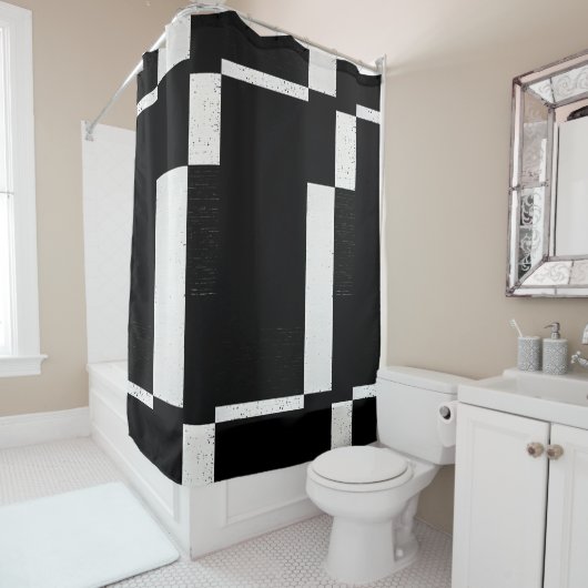 Zwart-wit geruite douchegordijn stijl 1 (In situ)